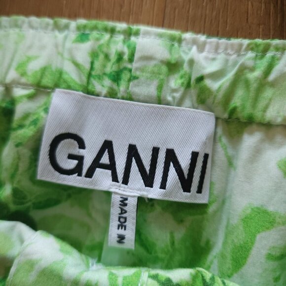 GANNI Green Floral Puff Sleeve Square Neck Milkmaid Blouse - Picture 6 of 7